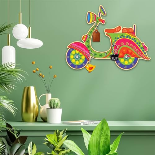 APS ART PLUS STORE Engineered Wood Uv Printed Scooter Key Holder for Home Wall Decor, Designer Key Holder for Living Room Wall Decor, Multicolor - Image 2