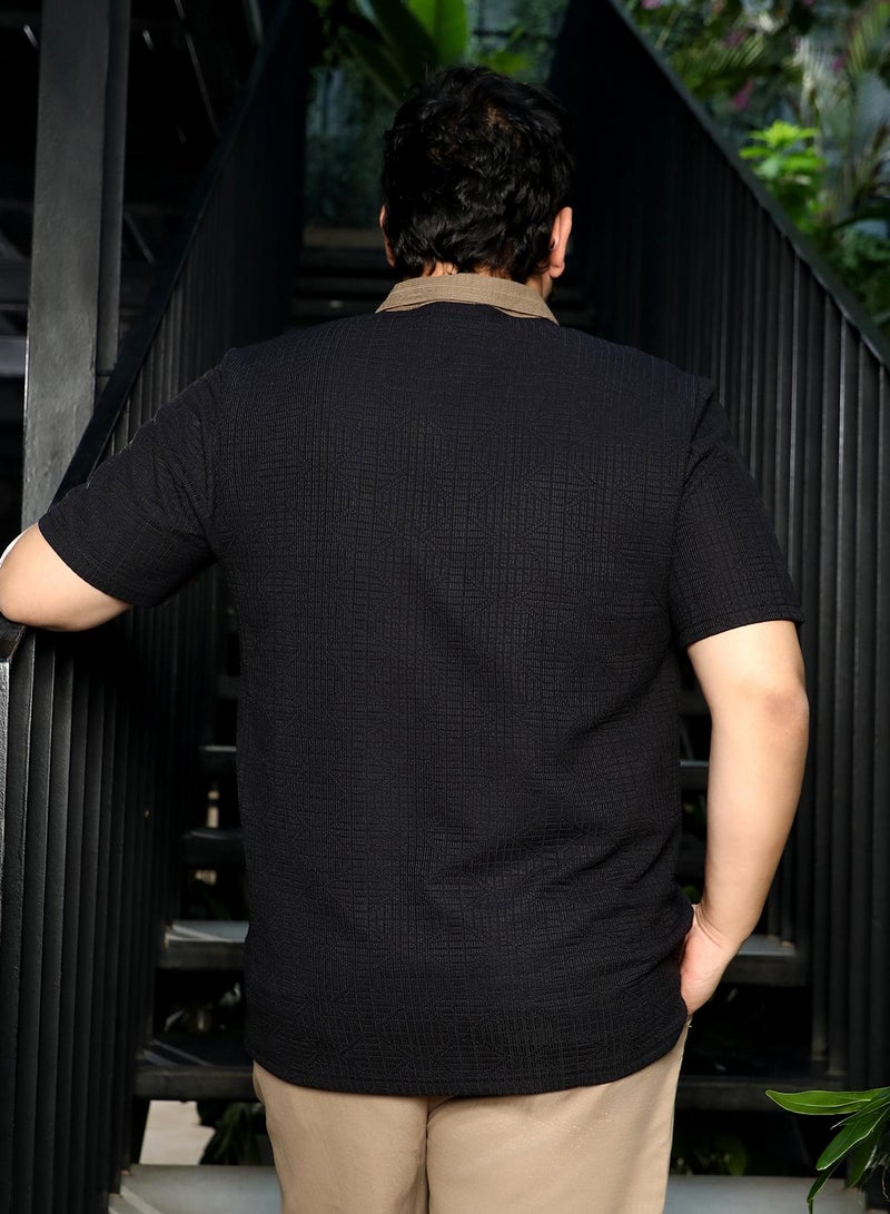 Instafab Plus Men's Onyx Black Oblique-Block Polo T-Shirt - Image 5