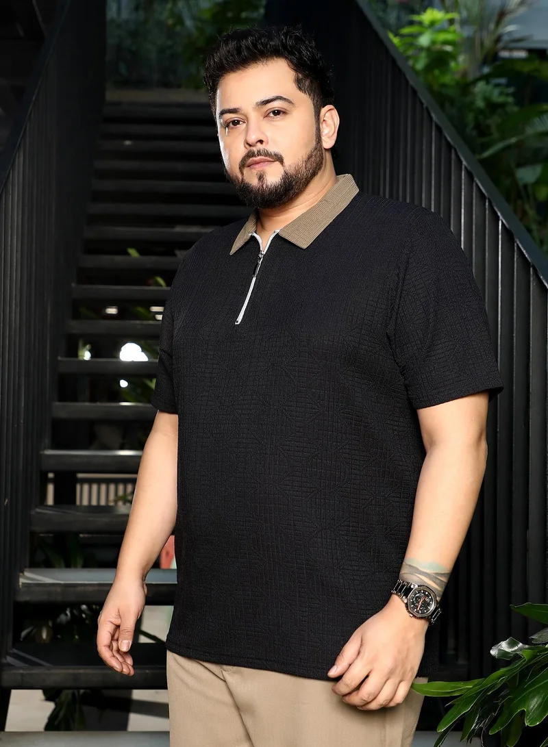 Instafab Plus  Men's Onyx Black Oblique-Block Polo T-Shirt for Men | Best Price UAE