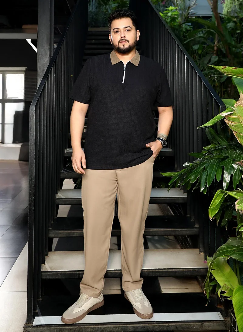 Instafab Plus  Men's Onyx Black Oblique-Block Polo T-Shirt for Men | Best Price UAE