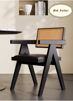Old_Feller Vintage Chair Chandigarh Chair with PU Leather Soft Bag Seat and Feather Pattern Back for Dining Room, Living Room, Home Office, Cafe, Black Color  - Image 1