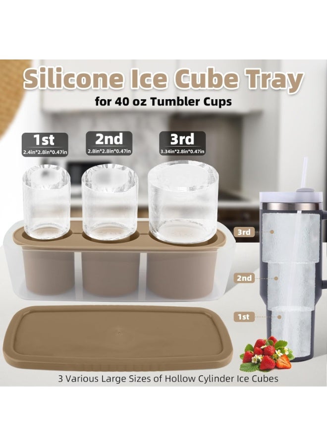 قالب ثلج على شكل كوب، صينية مكعبات ثلج مع غطاء وصندوق لكوب ثلج سعة 30-40 أونصة، قوالب مكعبات ثلج سيليكون لتبريد الكوكتيلات والويسكي والمشروبات والقهوة والشاي، وصانعة ثلج سهلة التعبئة والفك (بني) - Image 3