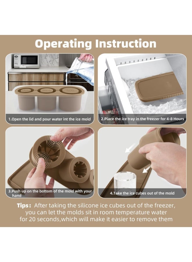 قالب ثلج على شكل كوب، صينية مكعبات ثلج مع غطاء وصندوق لكوب ثلج سعة 30-40 أونصة، قوالب مكعبات ثلج سيليكون لتبريد الكوكتيلات والويسكي والمشروبات والقهوة والشاي، وصانعة ثلج سهلة التعبئة والفك (بني) - Image 5