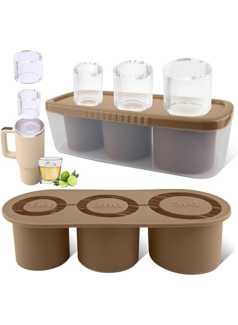 قالب ثلج على شكل كوب، صينية مكعبات ثلج مع غطاء وصندوق لكوب ثلج سعة 30-40 أونصة، قوالب مكعبات ثلج سيليكون لتبريد الكوكتيلات والويسكي والمشروبات والقهوة والشاي، وصانعة ثلج سهلة التعبئة والفك (بني) - Image 1