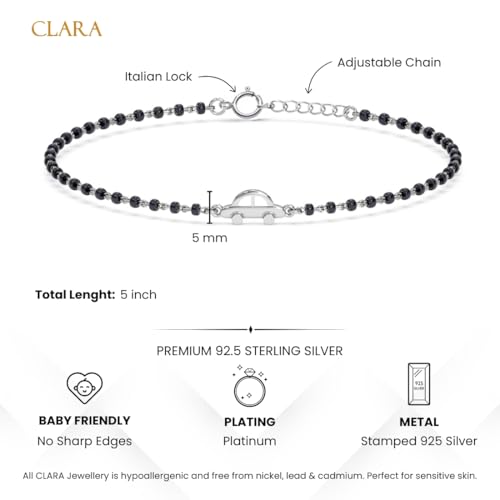 Clara 925 Sterling Silver Baby Nazariya Kids Car Bracelet With Black Beads | New Born to 1 Year | Length 5 inch, Adjustable | Gift For Baby Boys and Girls - Image 4