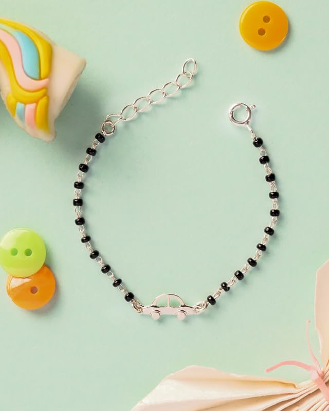 Clara 925 Sterling Silver Baby Nazariya Kids Car Bracelet With Black Beads | New Born to 1 Year | Length 5 inch, Adjustable | Gift For Baby Boys and Girls - Image 2