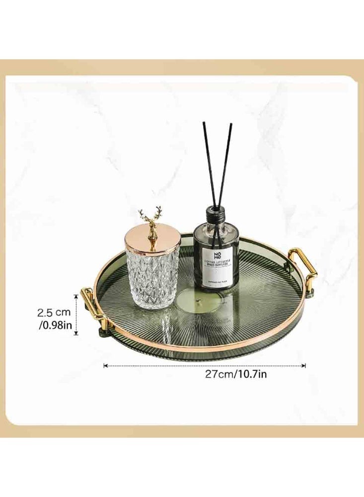 كيلا صينية زينة أكريليك بمقابض ذهبية، صينية تقديم مزخرفة للمجوهرات ومستحضرات التجميل وطبق الشموع، منظم طاولة الحمام باللون الأخضر، منظم سطح الطاولة (11.8 بوصة × 1.3 بوصة ارتفاع) - Image 4