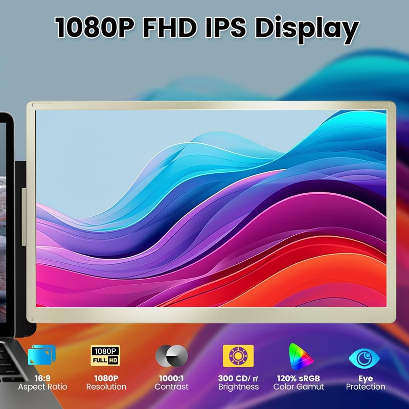 KEFEYA Laptop Screen Extender, 15.6" Portable Monitor for Laptop with 120% sRGB, FHD IPS & USB to HDMI Hub & 235° Rotation, Triple Monitor Extender Plug & Play Fits for All Laptops (Mac/Win/Android) - Image 2