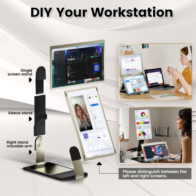 KEFEYA Laptop Screen Extender, 15.6" Portable Monitor for Laptop with 120% sRGB, FHD IPS & USB to HDMI Hub & 235° Rotation, Triple Monitor Extender Plug & Play Fits for All Laptops (Mac/Win/Android) - Image 4