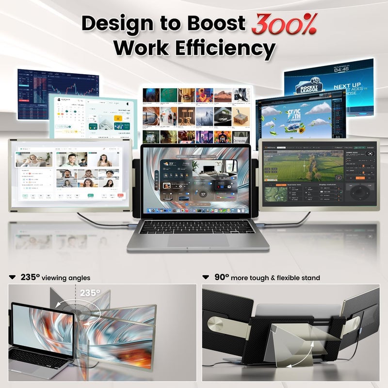 KEFEYA Laptop Screen Extender, 15.6" Portable Monitor for Laptop with 120% sRGB, FHD IPS & USB to HDMI Hub & 235° Rotation, Triple Monitor Extender Plug & Play Fits for All Laptops (Mac/Win/Android) - Image 3