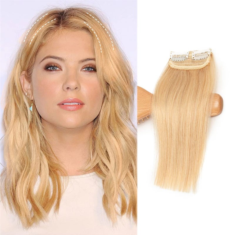 FEIPRO Real Remy Human Hair Extensions for Thinning Hair Short Hair add Women Hair Volume Insert Clip Straight Hair Natural Invisible Lady Parts Frontal Bangs Toppers 8 Inch 24 Natural Blonde