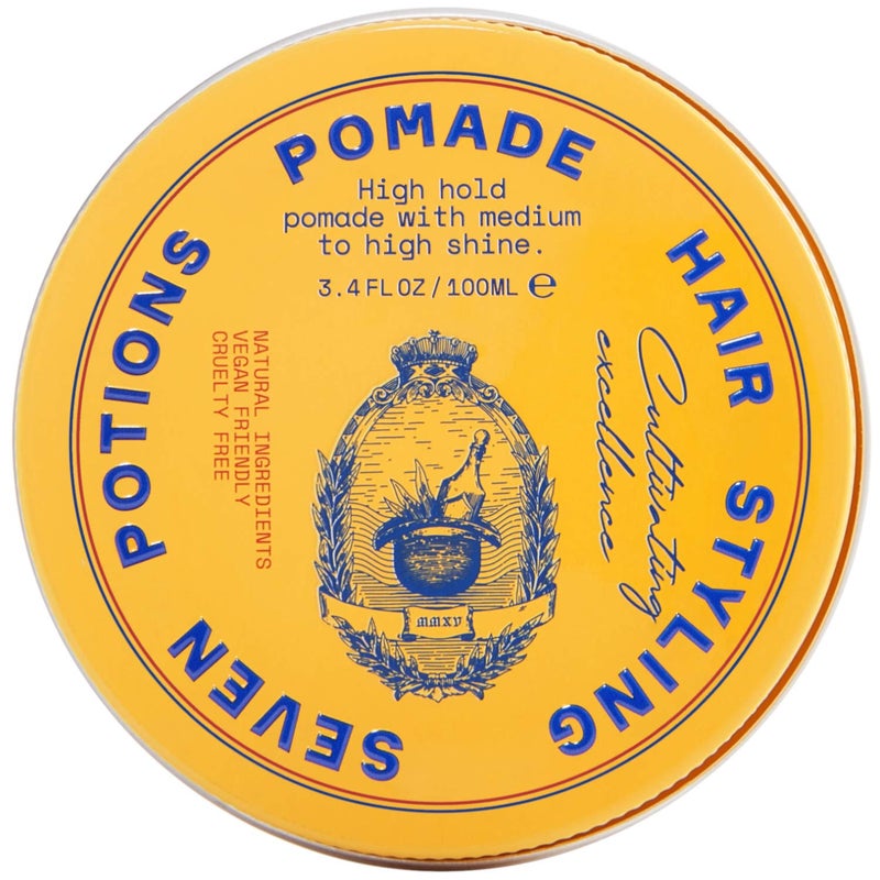 SEVEN POTIONS Menâ€™s Hair Pomade â€” High Shine, High Hold, Water-Based â€” Barber-Grade Styling for Slick Back, Pompadour & Side Part â€” Natural, Vegan, Cruelty-Free â€” 3.4 fl oz / 100ml - Image 1