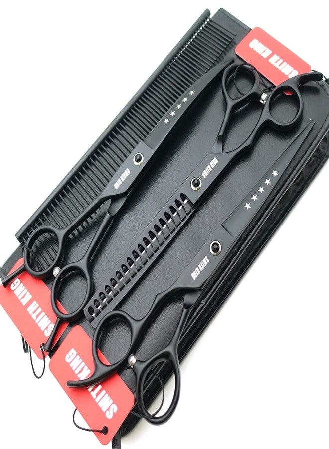 Smithking 7.0 inches Professional Dog Grooming Scissors Set Straight & Curved & chunkers & comb 4pcs in 1 Set Left-handed - Image 1
