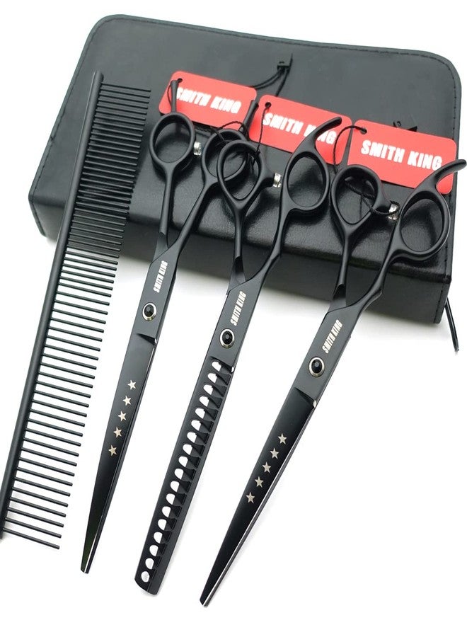Smithking 7.0 inches Professional Dog Grooming Scissors Set Straight & Curved & chunkers & comb 4pcs in 1 Set Left-handed - Image 2