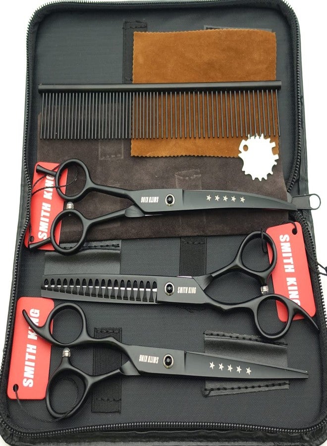 Smithking 7.0 inches Professional Dog Grooming Scissors Set Straight & Curved & chunkers & comb 4pcs in 1 Set Left-handed - Image 3
