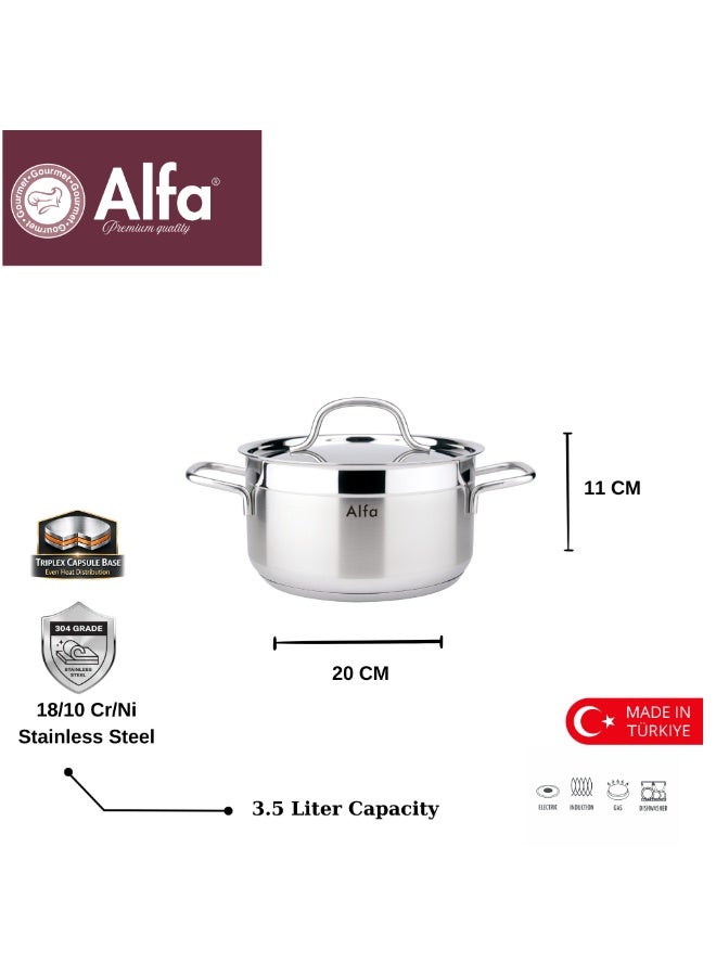 ALFA 20cm Casserole Pot, 3.5L, 18/10 Stainless Steel, Induction Ready, Silver - Image 2