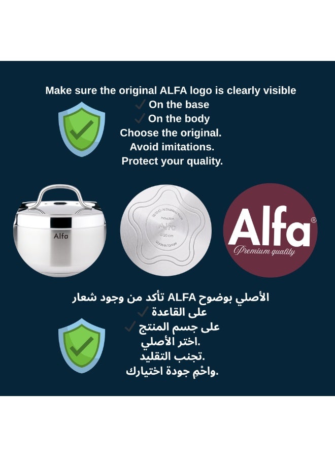 ALFA 20cm Casserole Pot, 3.5L, 18/10 Stainless Steel, Induction Ready, Silver - Image 4