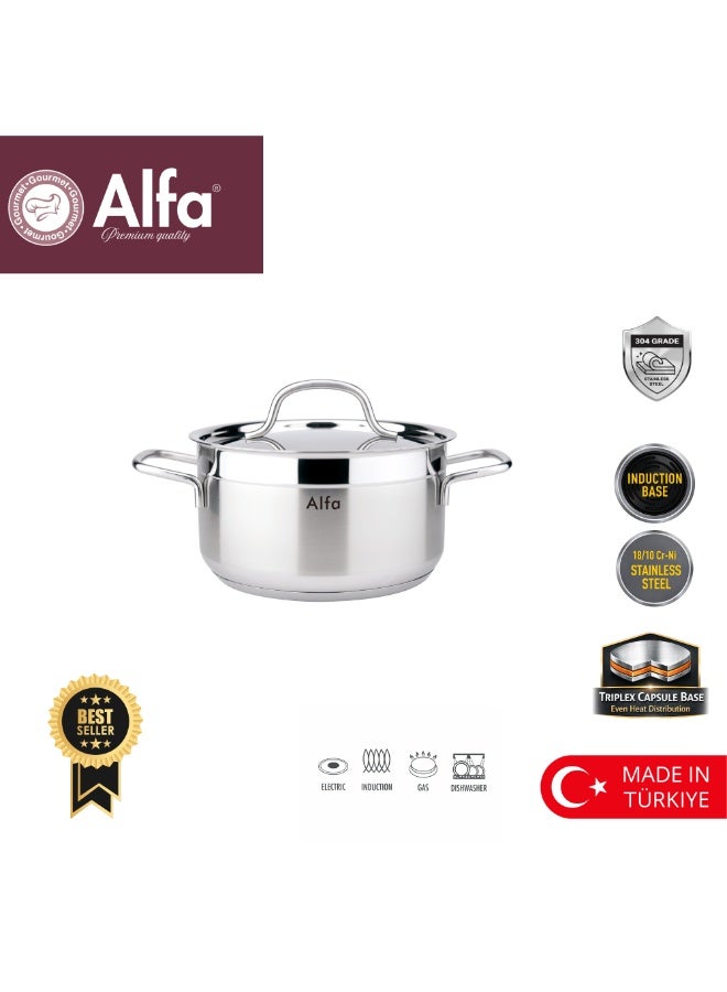 ALFA 20cm Casserole Pot, 3.5L, 18/10 Stainless Steel, Induction Ready, Silver - Image 1