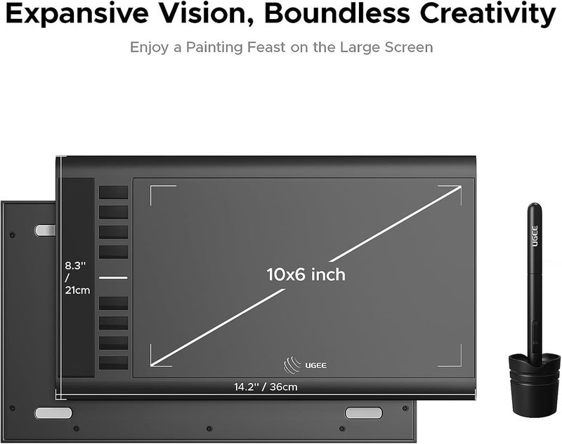 Ugee Graphics Drawing Tablet, M708 10 x 6 inch Large Digital Drawing Pad with 8 Hot Keys 8192 Levels Pen, Graphic Tablets for Computer Graphic Board Creation Sketch for PC/Laptop/Mac OS/Linux/Chrome - Image 3