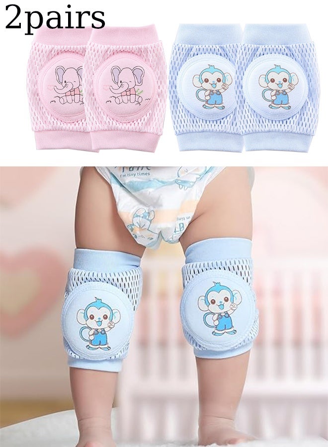 KANGLI 2 Pairs Baby Knee Pads for Crawling, Breathable Summer Baby Crawling Knee Pads, Anti Slip Adjustable Knee Pads, High Elastic Soft Baby Knee Protectors, Leg Warmers for Baby Toddler Girls Boys (Pink Bule) - Image 1