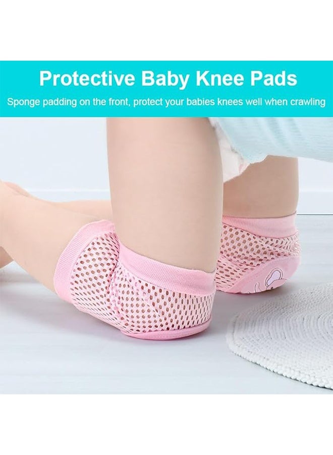 KANGLI 2 Pairs Baby Knee Pads for Crawling, Breathable Summer Baby Crawling Knee Pads, Anti Slip Adjustable Knee Pads, High Elastic Soft Baby Knee Protectors, Leg Warmers for Baby Toddler Girls Boys (Pink Bule) - Image 2