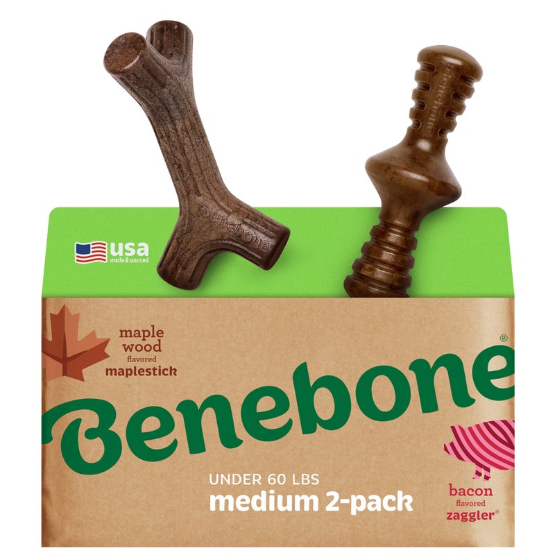 Benebone 2-Pack Maplestick/Zaggler Durable Dog Chew Toys, Real Maplewood, Real Bacon, Made in USA Medium - Image 1