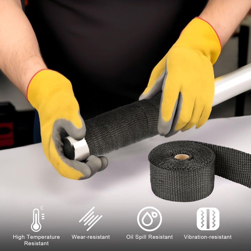 Opvixi Exhaust Heat Wrap Roll, 2" x 16' Fiberglass Heat Shield Tape, Black Header Wrap with 6 pcs Stainless Ties for Motorcycle Car Truck Exhaust Pipes - Image 3