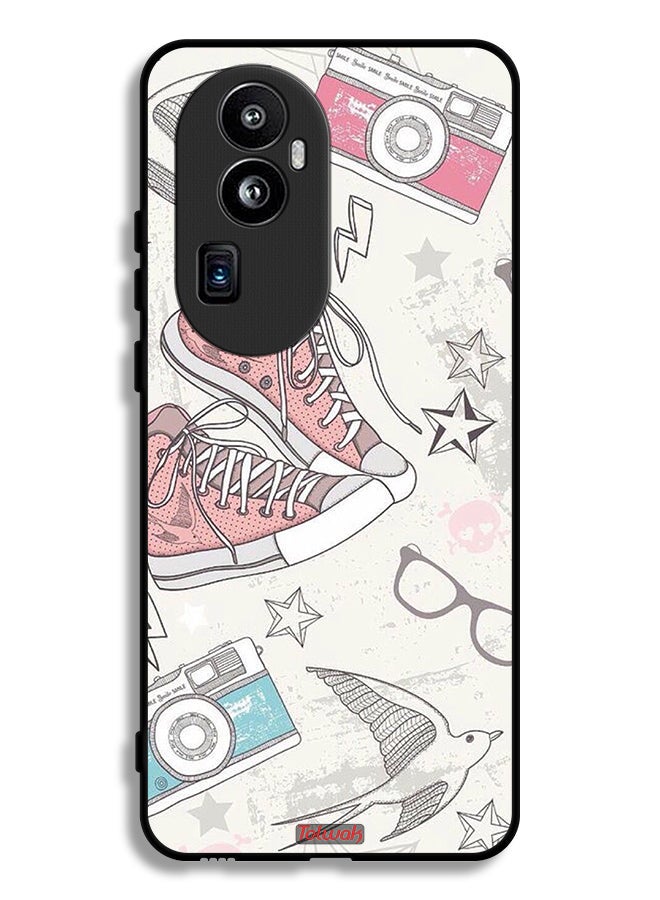 Tolwak Oppo Reno10 Pro (China) Protective Case Cover Canva Shoes And Camera Art - Image 1