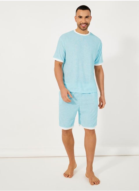 Towel Knit T-Shirt & Contrast Trim Shorts Set