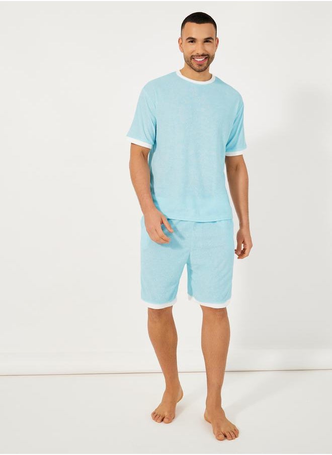 Towel Knit T-Shirt & Contrast Trim Shorts Set