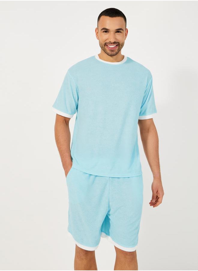 Towel Knit T-Shirt & Contrast Trim Shorts Set
