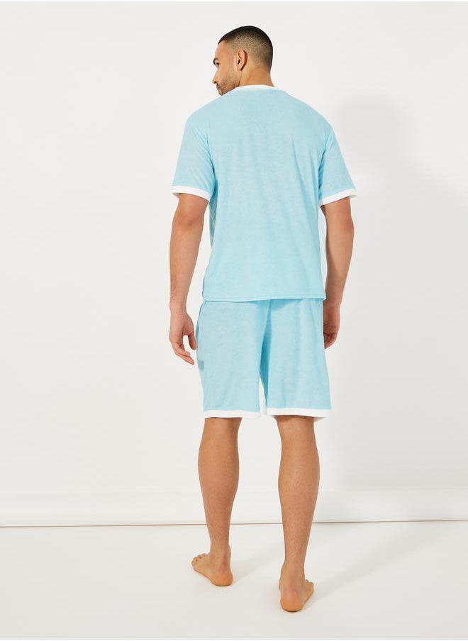 Towel Knit T-Shirt & Contrast Trim Shorts Set