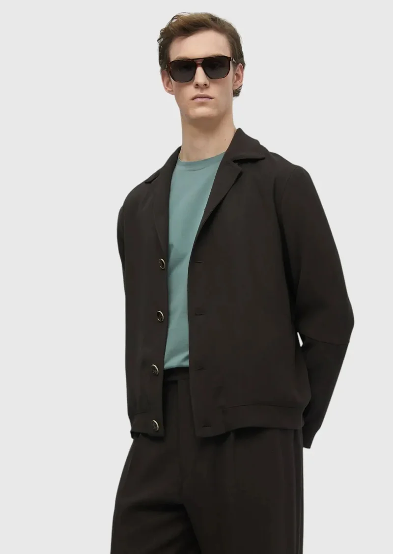 رامسي بدلة صوفية بنية داكنة سادة بقصة مريحة