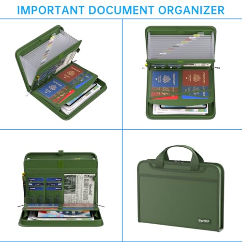 ENGPOW Accordion File Organizer,Fireproof Expanding File Folder with Multi Pockets,13 Pockets Document Organizer with Handle & Labels,Portable Home Travel Safe Storage for Letter A4 Files,Green - Image 4