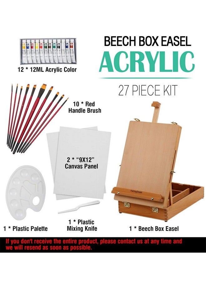 Falling In art - Falling in Art Beechwood Easel Box Set, 27 Pcs Tabletop Acrylic Paint Set, Portable Display Easel Stand with 12 Acrylic Paints, Canvas Panels and Brushes, Suitable for Beginners and Professionals - Image 1
