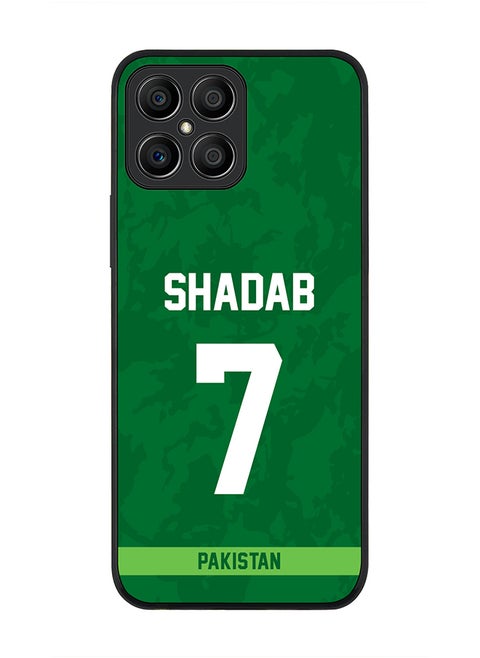 Rugged Black Edge Case for Honor X8, Slim fit Soft Case Flexible Rubber Edges Thin Cover - Player Name - Shadab Khan, Jersey Number- 7