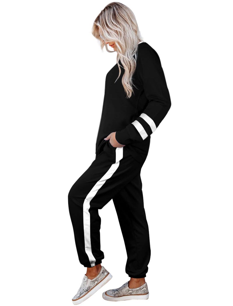 Aloodor Travel Outfits for Women Two Piece Comfiest Airport Outfits Sweatsuits Sets Loose Fitting Drawstring Sweatpants Beach Vacation Clothes Fall Fashion Must Haves Black M - Image 3
