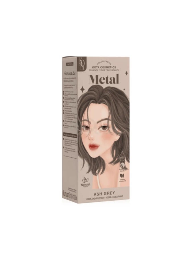 Kota Cosmetics Metal Hair Colour Cream, Ash Grey, 100ml Developer + 100ml Colour