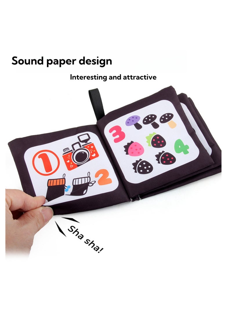 نوفولان كتب أطفال من القماش الناعم، عبوة من 6 كتب تعليمية مبكرة من القماش الملون باللونين الأبيض والأسود لتنمية إدراك الطفل، تتضمن وسائل النقل والحيوانات والأرقام والفواكه والأشكال والألوان - Image 3