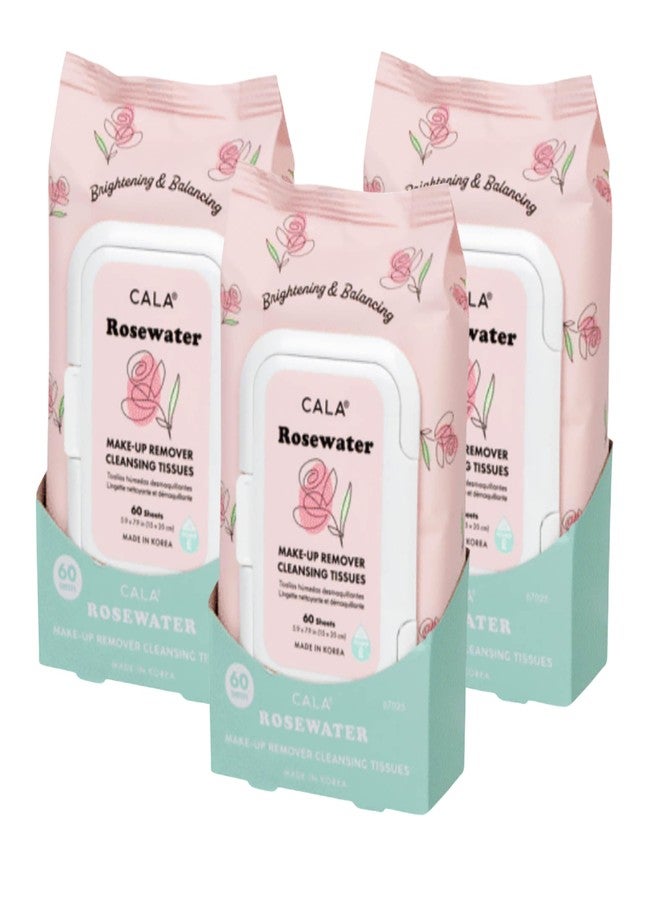 CALA Makeup Remover Cleansing Tissues: RoseWater (60 Sheets) - Gentle, Hydrating, and Effective Makeup Removal for All Skin Types (60ct Pack of 3)