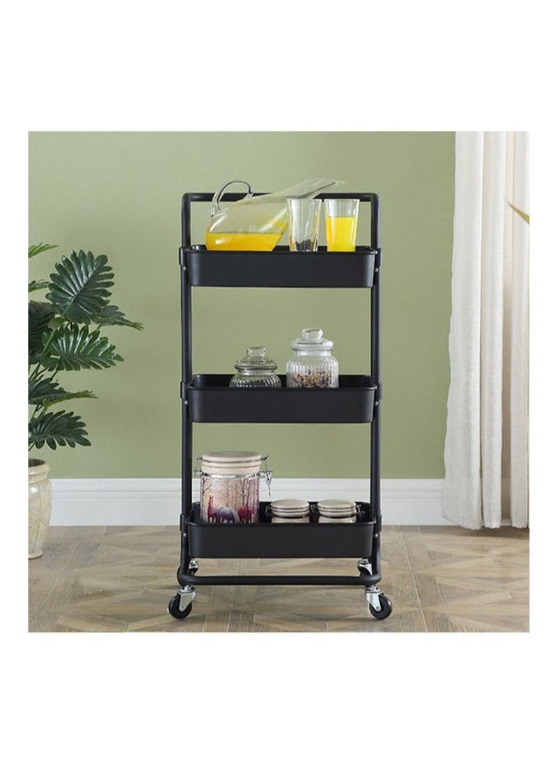 AGD - 3-Tier Utility Cart Rolling Storage Shelf With Handles 2 Lockable Wheels Black 43X36X87 cm - Image 1