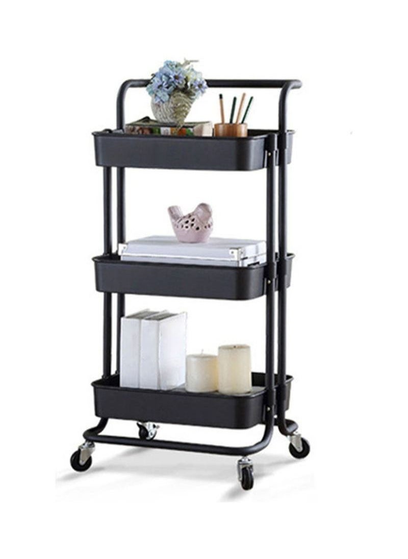 AGD - 3-Tier Utility Cart Rolling Storage Shelf With Handles 2 Lockable Wheels Black 43X36X87 cm - Image 1