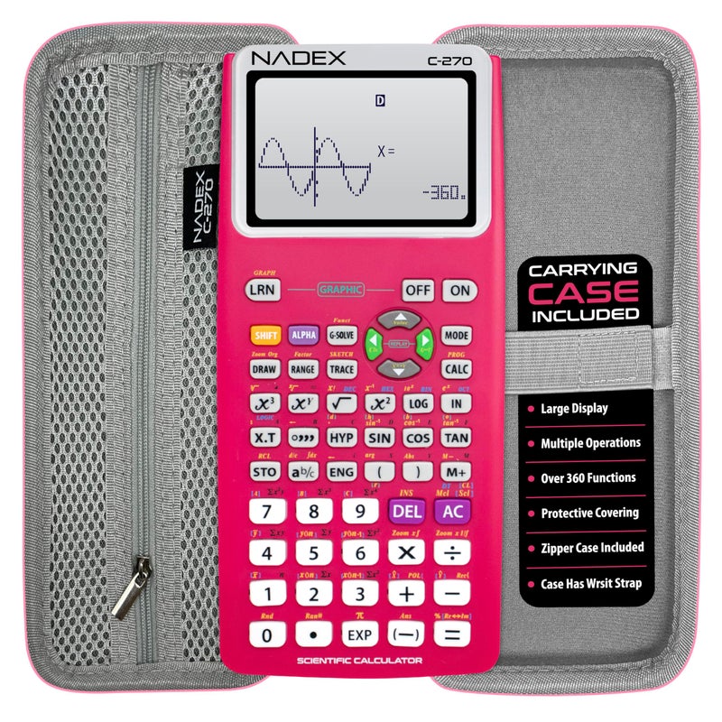 Nadex Scientific Calculator with Graphing Includes Carrying Case for College and High School Students Calculus Algebra Geometry Trigonometry Statistics Physics Chemistry Pink - Image 2