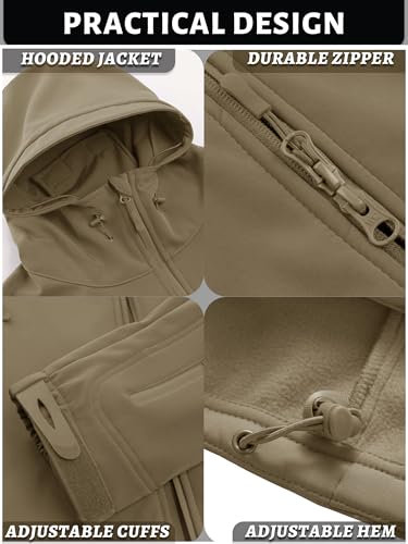 TACVASEN Jackets for Men's Water Resistant Rain Softshell Tactical Hoodie Winter Fleece Ski Snow Windproof Jacket Camping Khaki L - Image 5
