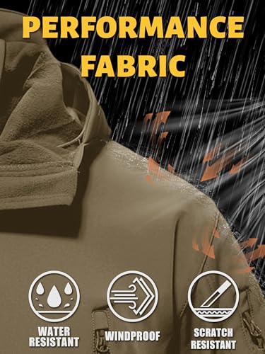 TACVASEN Jackets for Men's Water Resistant Rain Softshell Tactical Hoodie Winter Fleece Ski Snow Windproof Jacket Camping Khaki L - Image 2