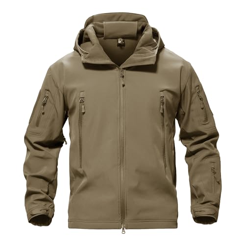 TACVASEN Jackets for Men's Water Resistant Rain Softshell Tactical Hoodie Winter Fleece Ski Snow Windproof Jacket Camping Khaki L - Image 1