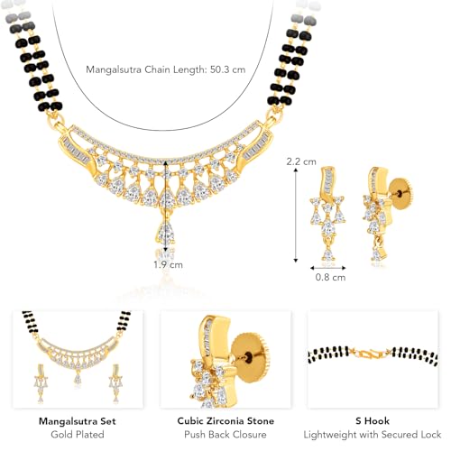 Peora Gold Plated Cubic Zirconia Studded Stylish Mangalsutra Drop Earrings Jewellery Set for Women - Image 4