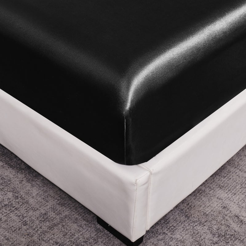 Bedding Six Piece Set Household European and American Solid Color One Piece Imitation Silk Bed Sheet Pillowcase KING - Image 5