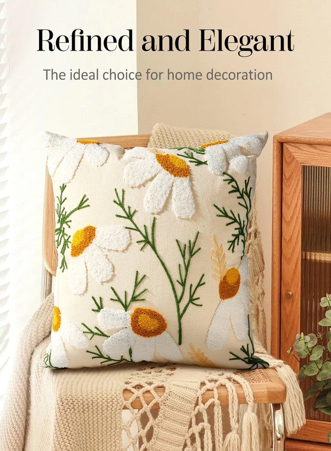 Kokaaee Embroidered Throw Pillow Covers - 18x18 Decorative Pillow Covers with Zipper Aesthetic Cute Design Boho Summer Cozy Throw Pillowcases for Living Room Couch Sofa Bed, White Daisy - Image 5