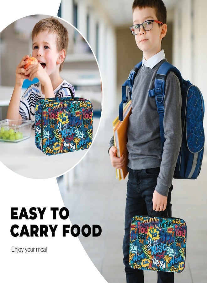 Clastyle Street Graffiti Insulated Kids Lunch Bag Large Thermal Cooler Bag for Boy Picnic School Lunch Box Tote, Words Sign - Image 2